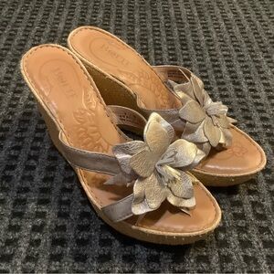 Born gold floral wedge sandals 8